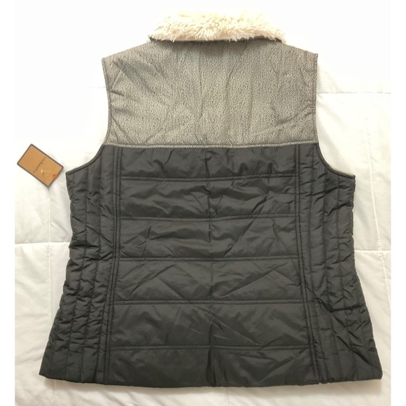 GH Bass Co Womens Puffer Vest Faux Fur Collar Quilted Zip Front Herringbone - Picture 7 of 9